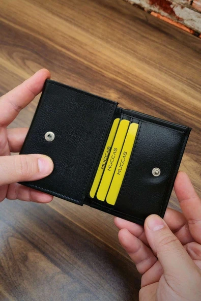 Erkek Cüzdan |3 Katlamalı | Çıtçıtlı Kapak | 7 Kart Cepli | Kücük Modern Tasarım | Siyah Renk - Resim 2