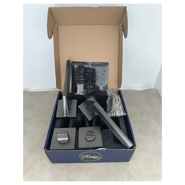 Rivax Anka Mat Antrasit Gri Zamak Kare Rozetli Wc Banyo Kapı Kolu 1 Takım - Resim 4