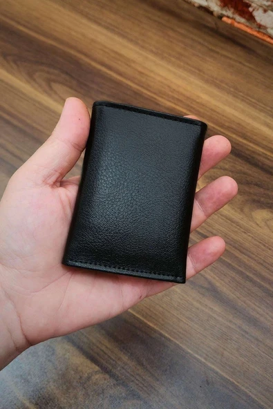 Erkek Cüzdan |3 Katlamalı | Çıtçıtlı Kapak | 7 Kart Cepli | Kücük Modern Tasarım | Siyah Renk - Resim 6