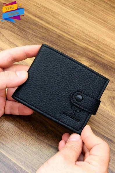 Erkek Cüzdan |Bozuk para cepli | Çıtçıtlı Kapak | 8 Kart Cepli | Modern Tasarım | Siyah Renk ürün görseli