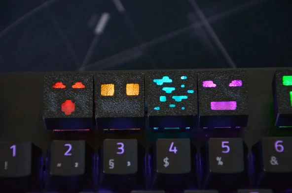 Minecraft Temalı Keycap Seti (8 ADET)  Mekanik Rgb Oyuncu Klavyeleri Ile Uyumlu Renkli Tuş Takımı - 3