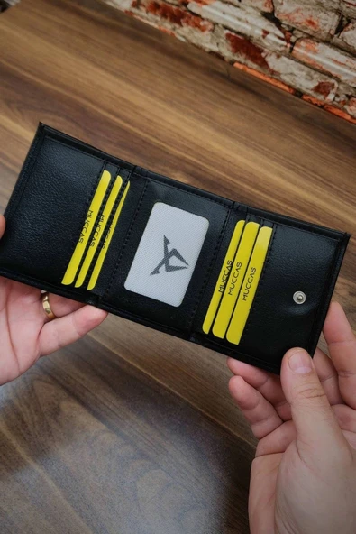 Erkek Cüzdan |3 Katlamalı | Çıtçıtlı Kapak | 7 Kart Cepli | Kücük Modern Tasarım | Siyah Renk - Resim 3