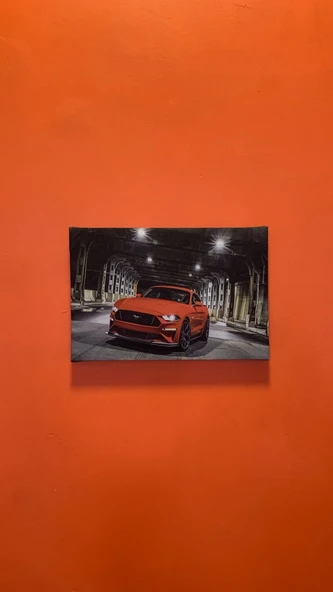 Kırmızı Araba Temalı Natürel Tasarım Ahşap Çerçeve Ev İşyeri Duvar Kanvas Tablo ARB10 - 2
