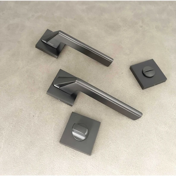 Rivax Anka Mat Antrasit Gri Zamak Kare Rozetli Wc Banyo Kapı Kolu 1 Takım ürün görseli