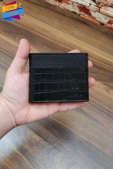 Erkek Cüzdan | Timsah derisi basklı | 10 Kart Cepli | Modern Tasarım | Siyah Renk - 1