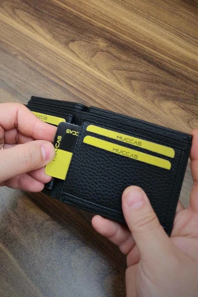 Erkek Cüzdan | deri basklı | 9 Kart Cepli | Modern Tasarım | Siyah Renk - Resim 6