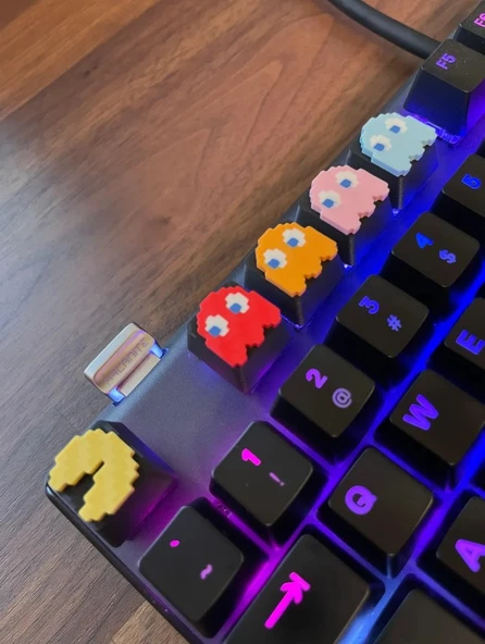 Pac-Man Klavye Tuş Seti (5’li)  Retro Ghost & Pacman Keycap  Mekanik Klavye Uyumlu