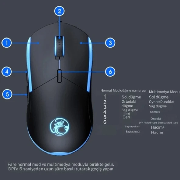 TechTic Ergonomik Çift El Kullanım Gamer Kablolu Oyuncu Mouse RGB İmice T30 Ayarlanabilir 3200DPI - Resim 5