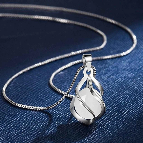 Modasteps 925 ayar gümüş Akik doğal taşlı inci kolye - 4