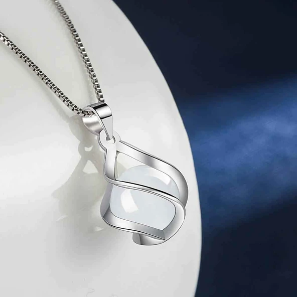 Modasteps 925 ayar gümüş Akik doğal taşlı inci kolye - 6