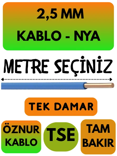 Öznur 2,5 MM NYA Kablo Metre Seçenekli (Mavi) - 1