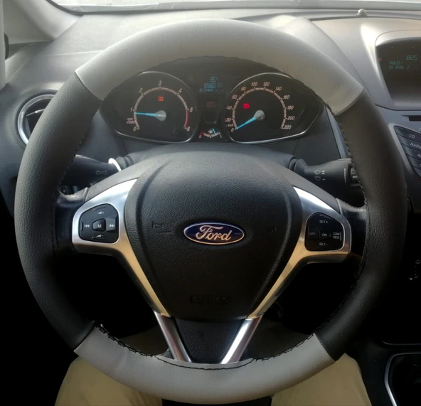 DİKİŞLİ DİREKSİYON KILIFI SİYAH DERİ GRİ DERİ SİYAH DİKİŞLİ F.ORD CURRİER İÇİN ürün görseli