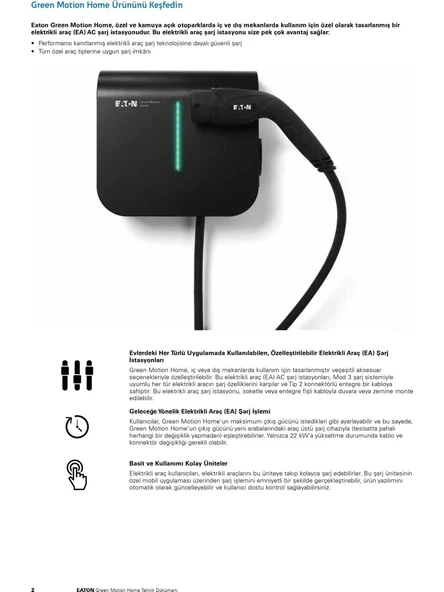 Eaton Green Motion Home Elektrikli Araç (Ev) Ac Şarj Istasyonu 22 Kw Kablolu - Resim 3