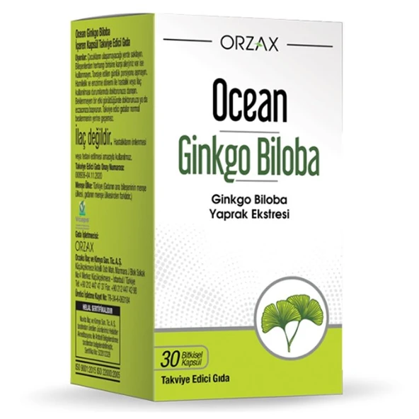 Orzax Ocean Ginkgo Biloba Takviye Edici Gıda 30 Bitkisel Kapsül ürün görseli