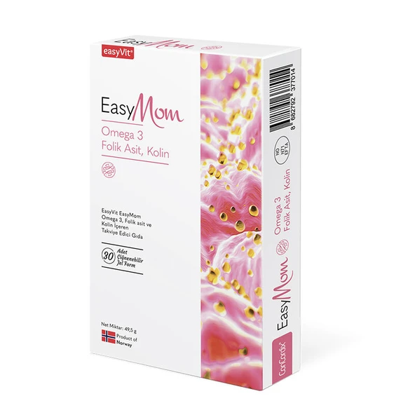 EasyMom Omega 3 Folik Asit ve Kolin İçeren Takviye Edici Gıda 30 Adet ürün görseli