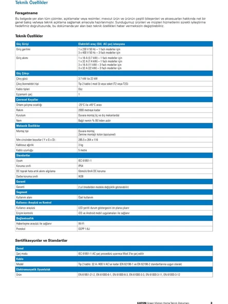Eaton Green Motion Home Elektrikli Araç (Ev) Ac Şarj Istasyonu 22 Kw Kablolu - Resim 5
