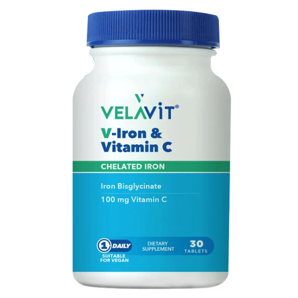 Velavit V-Iron & Vitamin C İçeren Takviye Edici Gıda 30 Tablet ürün görseli