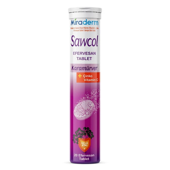 Miraderm Sawcol Karamürver + Çinko Vitamin C 20 Efervesan Tablet ürün görseli
