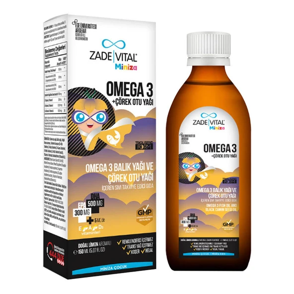 Zade Vital Miniza Omega 3-Çörek Otu Yağı İçerikli Sıvı Takviye Edici Gıda 150 ml ürün görseli
