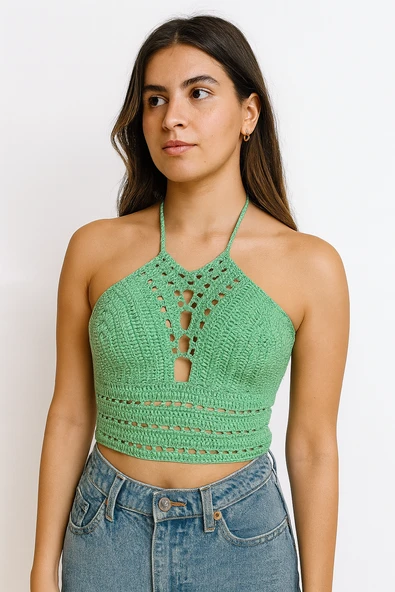 Yeşil Üçgen Detay Büstiyer