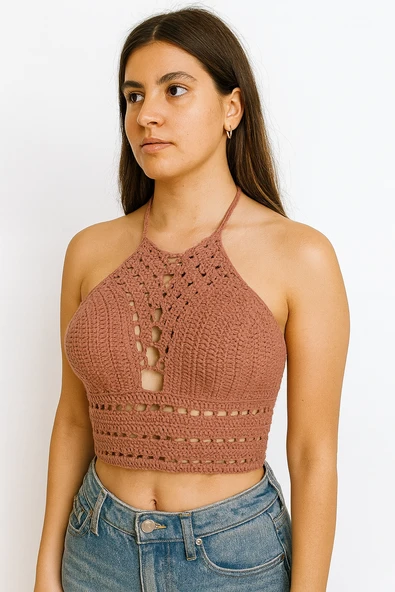 Kahve Üçgen Detay Büstiyer