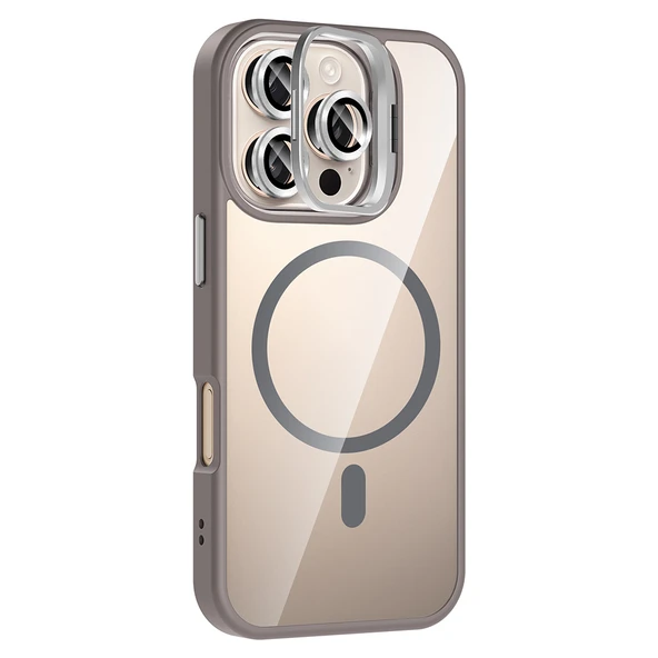 iPhone 16 Pro Max Kılıf Standlı ve Kamera Lens Hediyeli Kablosuz Şarj Özellikli Etro Kapak - Resim 10