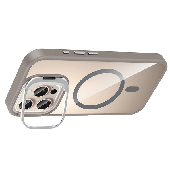 iPhone 16 Pro Max Kılıf Standlı ve Kamera Lens Hediyeli Kablosuz Şarj Özellikli Etro Kapak - Resim 11