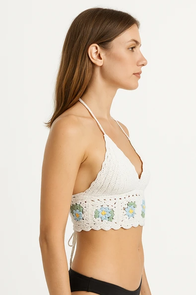 Beyaz Çiçekli Büstiyer