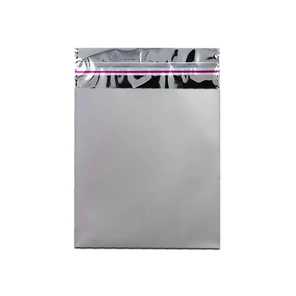 12x17 cm Gümüş Renk Bantlı Lüks Metalize Hediyelik Poşet (50 Adet) - 3