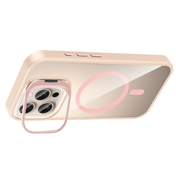 iPhone 16 Pro Max Kılıf Standlı ve Kamera Lens Hediyeli Kablosuz Şarj Özellikli Etro Kapak - Resim 5