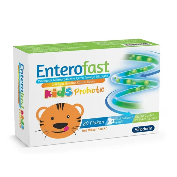 Miraderm Enterofast Kids Probiotic Takviye Edici Gıda 20 Flakon ürün görseli