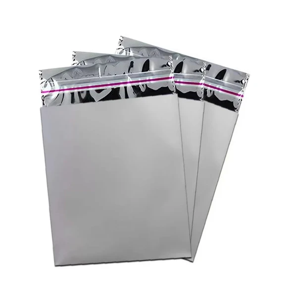 20x25 cm Gümüş Renk Bantlı Lüks Metalize Hediyelik Poşet (50 Adet) - 2