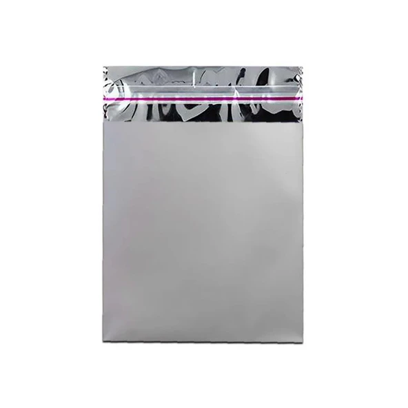 7x9 cm Gümüş Renk Bantlı Lüks Metalize Hediyelik Poşet (50 Adet) - 3