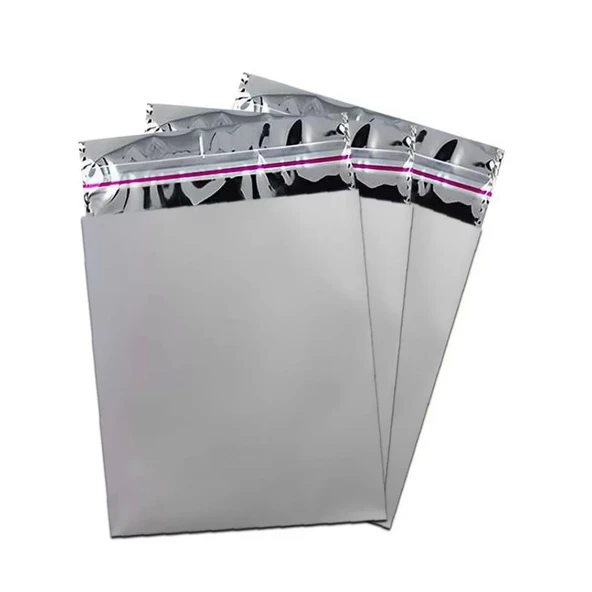 12x17 cm Gümüş Renk Bantlı Lüks Metalize Hediyelik Poşet (50 Adet) - 2