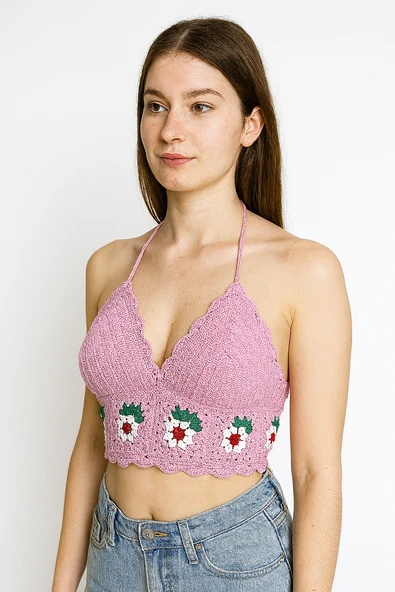 Çiçekli Pembe Büstiyer