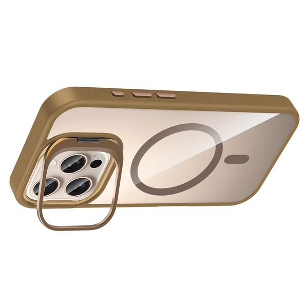 iPhone 16 Pro Max Kılıf Standlı ve Kamera Lens Hediyeli Kablosuz Şarj Özellikli Etro Kapak - Resim 3