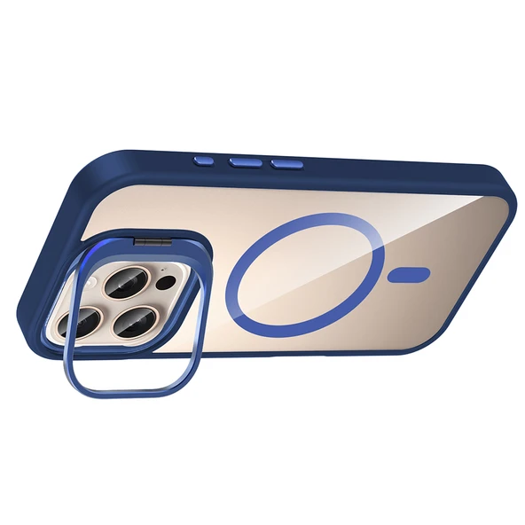 iPhone 16 Pro Max Kılıf Standlı ve Kamera Lens Hediyeli Kablosuz Şarj Özellikli Etro Kapak - Resim 9