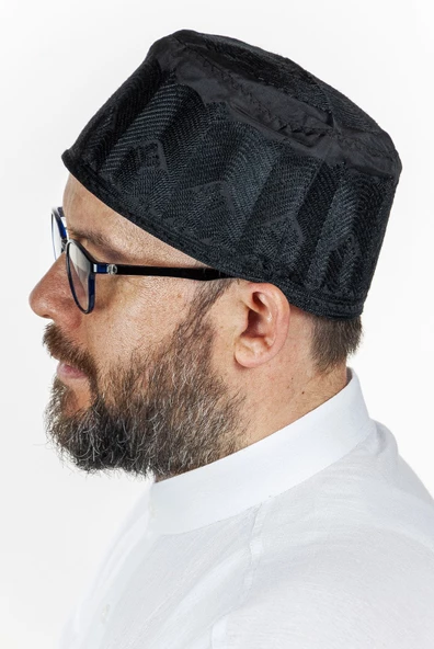 Topbaş Nakış Desenli Kalıp Kumaş Takke Siyah - 2