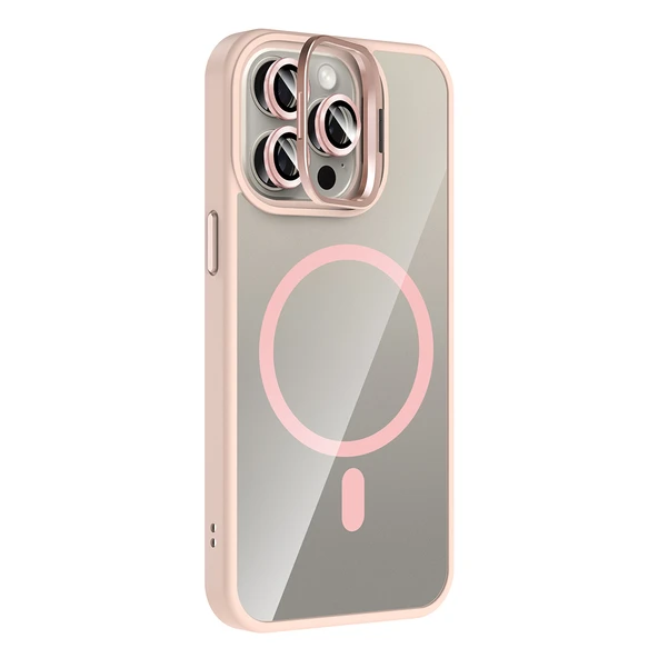 iPhone 15 Pro Max Kılıf Standlı ve Kamera Lens Hediyeli Kablosuz Şarj Özellikli Etro Kapak - Resim 9