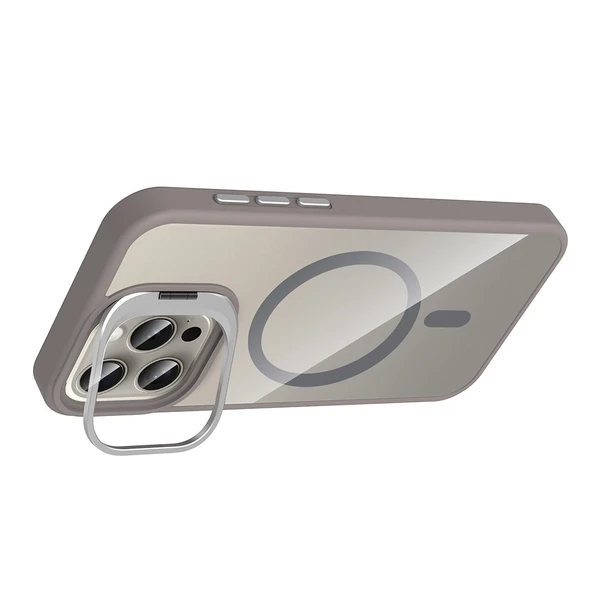 iPhone 15 Pro Max Kılıf Standlı ve Kamera Lens Hediyeli Kablosuz Şarj Özellikli Etro Kapak - Resim 8