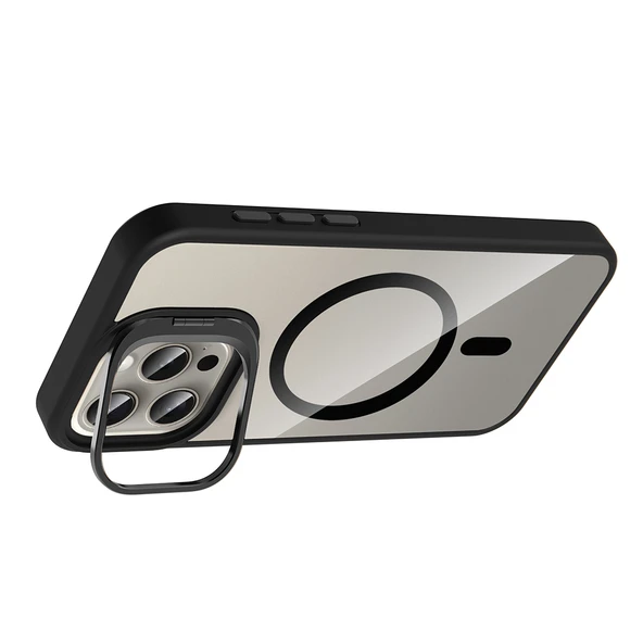 iPhone 15 Pro Max Kılıf Standlı ve Kamera Lens Hediyeli Kablosuz Şarj Özellikli Etro Kapak - Resim 4