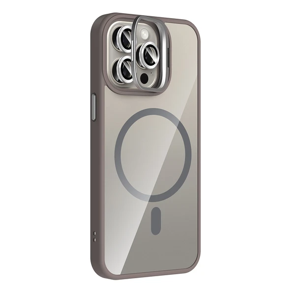 iPhone 15 Pro Max Kılıf Standlı ve Kamera Lens Hediyeli Kablosuz Şarj Özellikli Etro Kapak - Resim 7