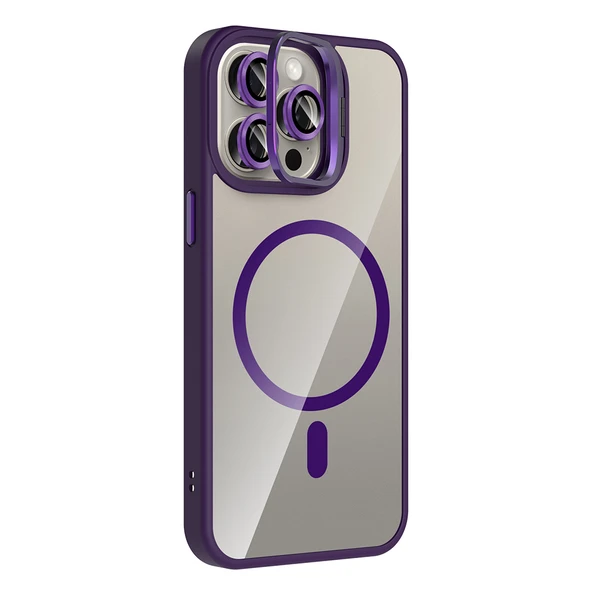 iPhone 15 Pro Max Kılıf Standlı ve Kamera Lens Hediyeli Kablosuz Şarj Özellikli Etro Kapak - Resim 5