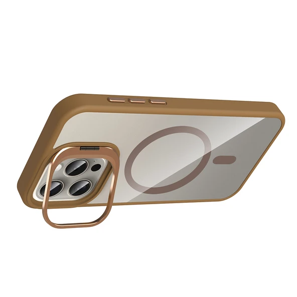 iPhone 15 Pro Kılıf Standlı ve Kamera Lens Hediyeli Kablosuz Şarj Özellikli Etro Kapak - Resim 9