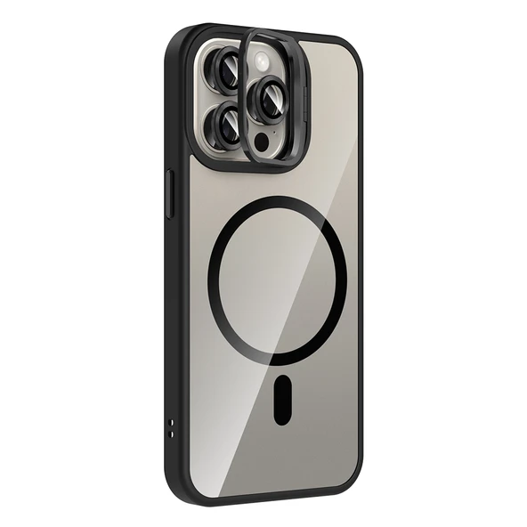 iPhone 15 Pro Kılıf Standlı ve Kamera Lens Hediyeli Kablosuz Şarj Özellikli Etro Kapak - Resim 6