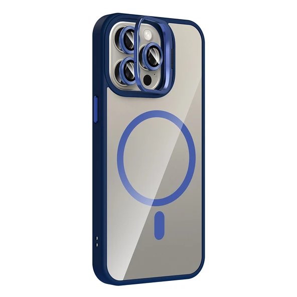 iPhone 15 Pro Kılıf Standlı ve Kamera Lens Hediyeli Kablosuz Şarj Özellikli Etro Kapak - Resim 12