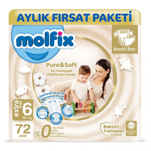 Molfix Pure&Soft 6 Beden Extra Large Aylık Fırsat Paketi 72 Adet
