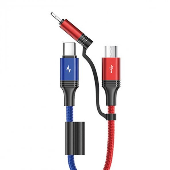 Joyroom S-M376 Type-c Mikro İphone Örgülü Çoklu USB Kablosu