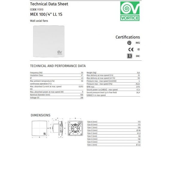 Vortice Punto Evo Flexo 100-4 LL 1S Çamaşırhane Bodrum Mutfak Banyo Fanı Tasarruflu Kesintisiz Çalışma Sessiz 9 W 90 m3/h Havalandırma AGMair Agm - 4