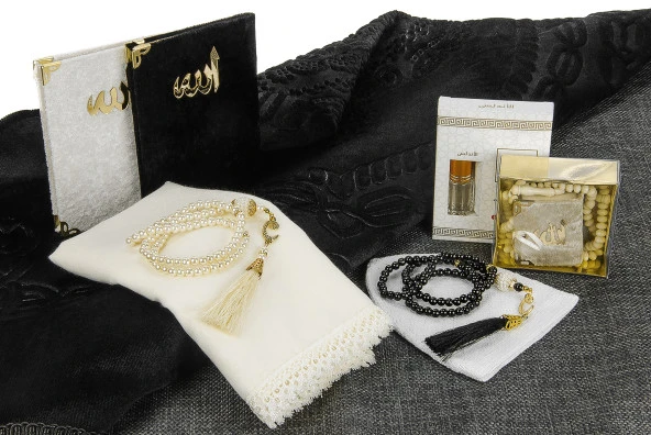 Lüks Özel Pvc Kutu Çeyizlik Hediyelik İbadet Seti Siyah - Resim 4